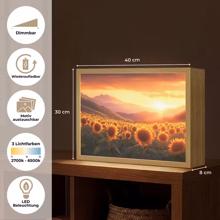 Zonnebloemen - Zonsondergang - Landschap Light Box met batterij (Wandlamp) middel -USP_websiteoverzichtDE