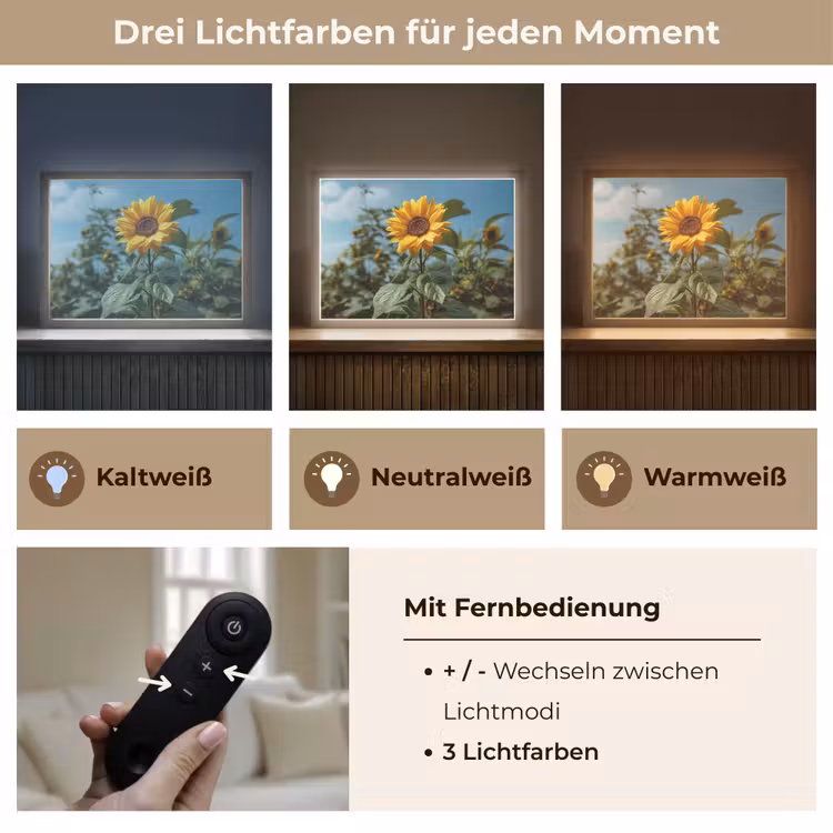 Zonnebloemen - Helderblauwer lucht - Gras Light Box met batterij (Wandlamp) middel -USP_lichtkleurDE