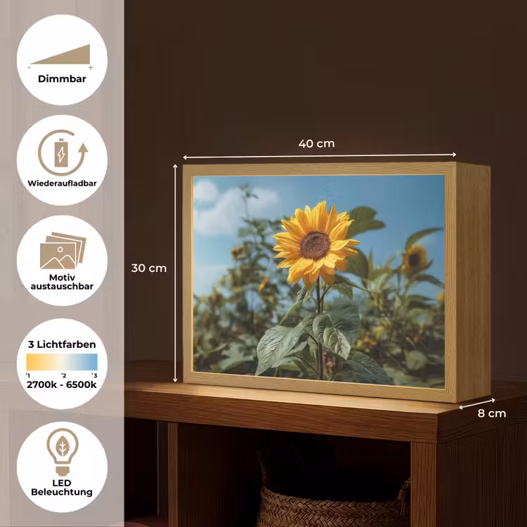 Zonnebloemen - Helderblauwer lucht - Gras Light Box met batterij (Wandlamp) middel -USP_websiteoverzichtDE