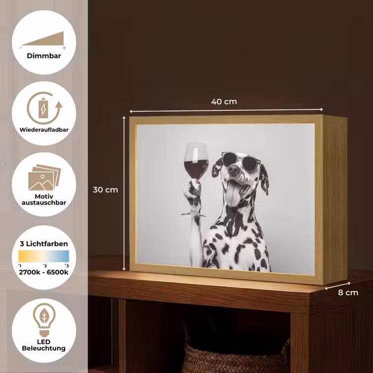 Zonnebril - Dalmatiër - Wijnglas - Tong Light Box met batterij (Wandlamp) middel -USP_websiteoverzichtDE