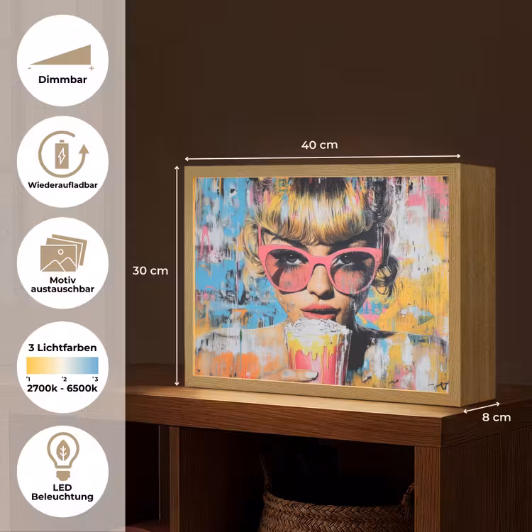 Zonnebril - Vrouw - Kleurrijk - Verfspetters Light Box met batterij (Wandlamp) middel -USP_websiteoverzichtDE
