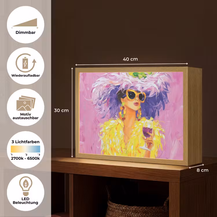 Zonnebril - Vrouw - Jas - Veren Light Box met batterij (Wandlamp) middel -USP_websiteoverzichtDE