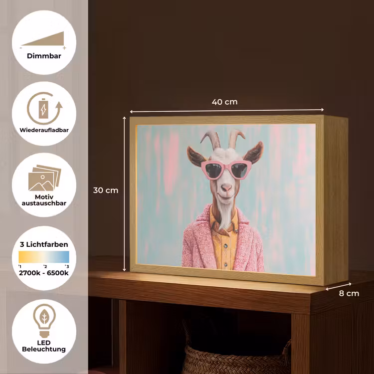 Zonnebril - Roze - Geit - Horen Light Box met batterij (Wandlamp) middel -USP_websiteoverzichtDE