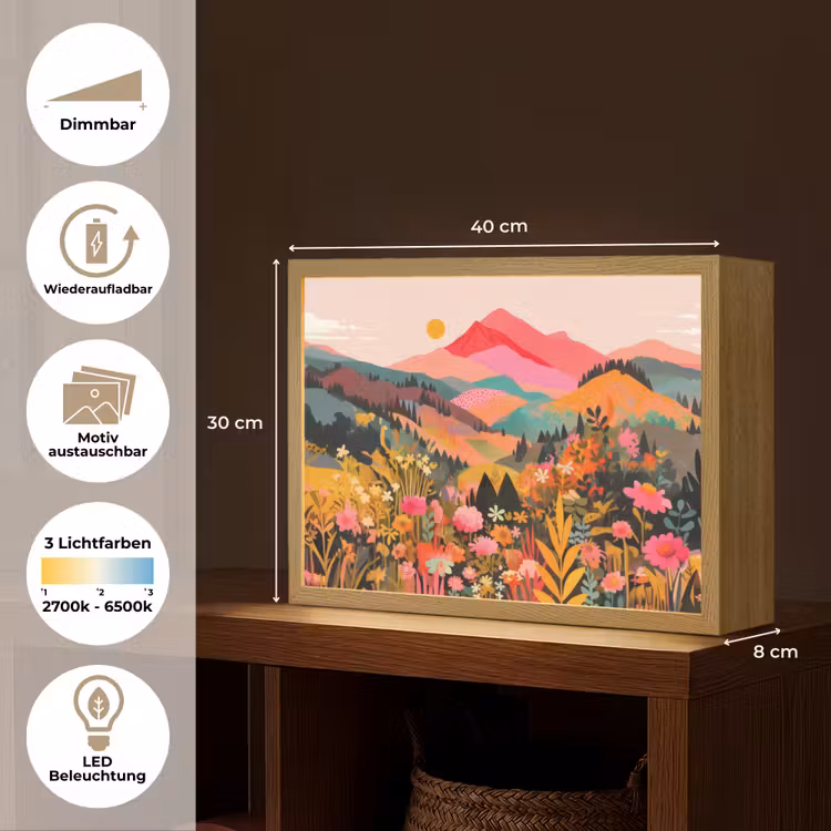 Zonsondergang - Bergvallei - Contrast Light Box met batterij (Wandlamp) middel -USP_websiteoverzichtDE