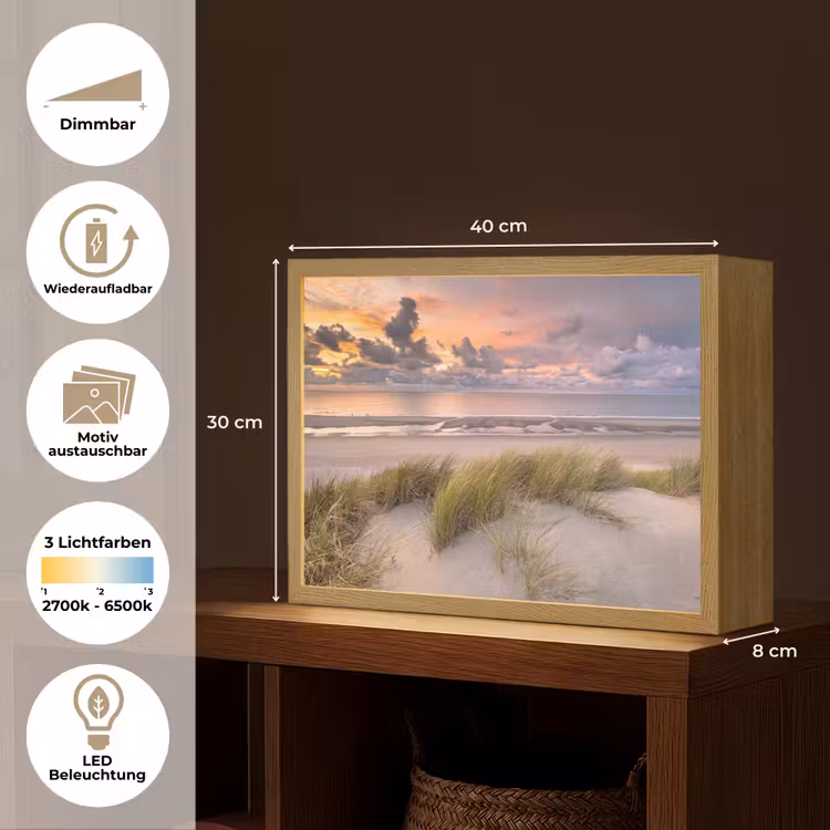Zonsondergang - Duin - Strand - Planten - Zee Light Box met batterij (Wandlamp) middel -USP_websiteoverzichtDE