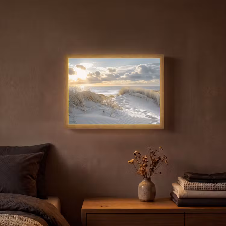 Zonsondergang - Duinen - Planten - Natuur - Strand Light Box met batterij (Wandlamp) middel -sfeer4