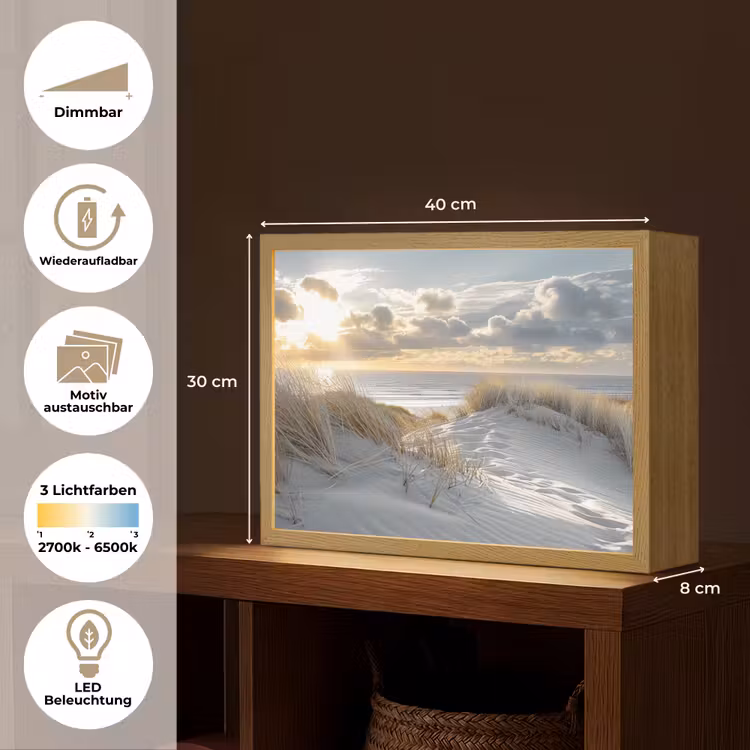 Zonsondergang - Duinen - Planten - Natuur - Strand Light Box met batterij (Wandlamp) middel -USP_websiteoverzichtDE