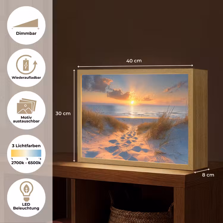 Zonsondergang - Duinen - Strand - Zee Light Box met batterij (Wandlamp) middel -USP_websiteoverzichtDE