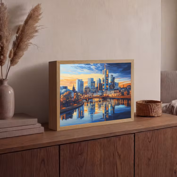 Zonsondergang Frankfurt - Stad - Skyline - Water Light Box met batterij (Wandlamp) middel -sfeer2