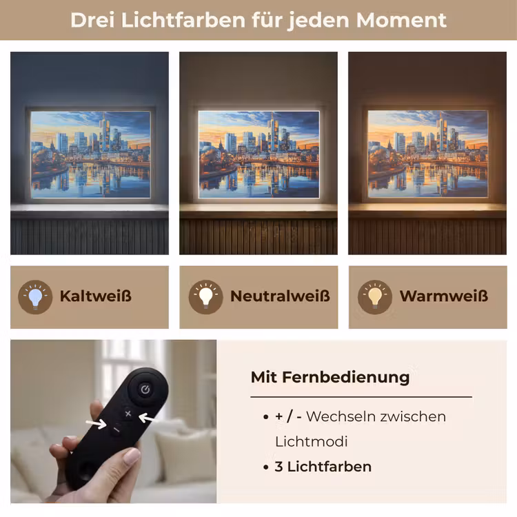 Zonsondergang Frankfurt - Stad - Skyline - Water Light Box met batterij (Wandlamp) middel -USP_lichtkleurDE