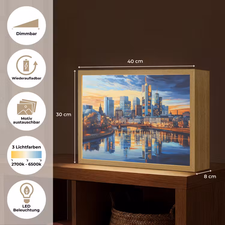 Zonsondergang Frankfurt - Stad - Skyline - Water Light Box met batterij (Wandlamp) middel -USP_websiteoverzichtDE
