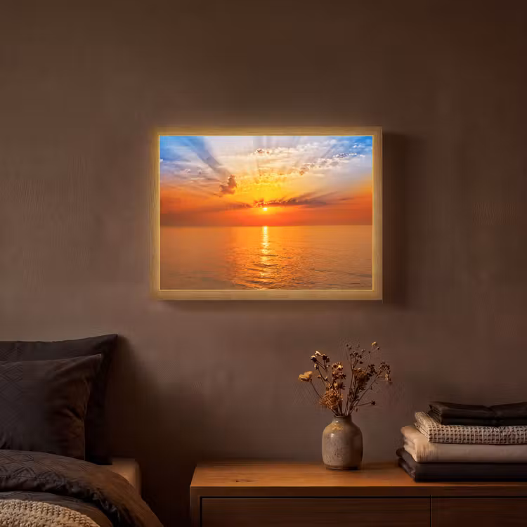 Zonsondergang - Zee - Lucht - Oranje - Horizon - Water Light Box met batterij (Wandlamp) middel -sfeer4