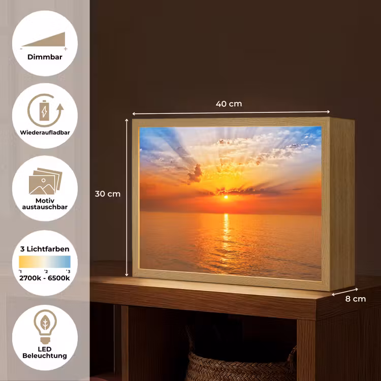 Zonsondergang - Zee - Lucht - Oranje - Horizon - Water Light Box met batterij (Wandlamp) middel -USP_websiteoverzichtDE