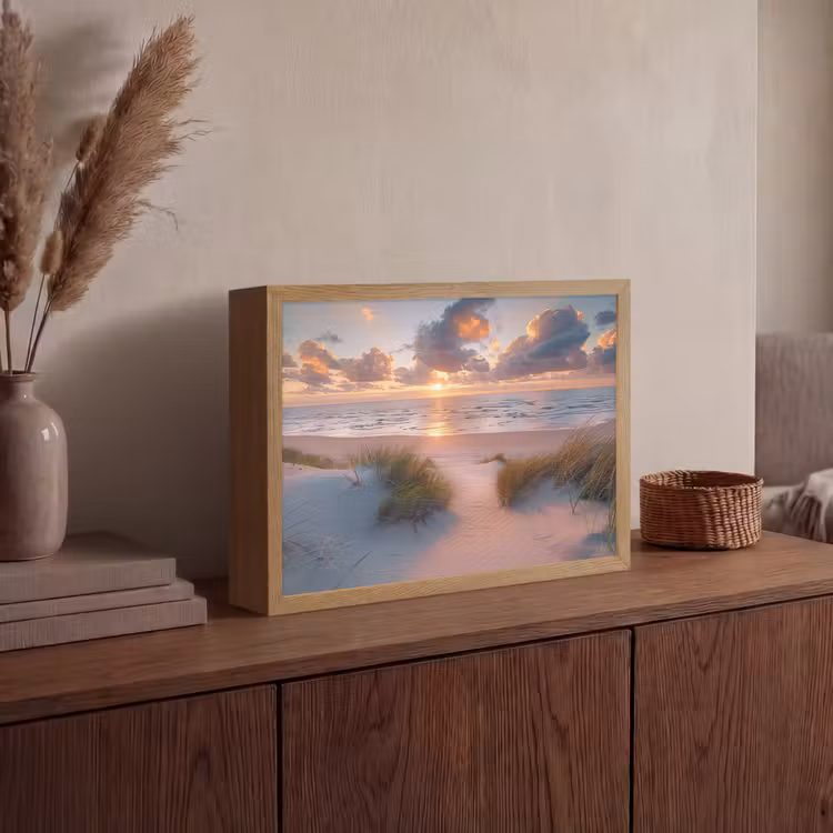 Zonsondergang - Zee - Strand - Duinen - Natuur Light Box met batterij (Wandlamp) middel -sfeer2