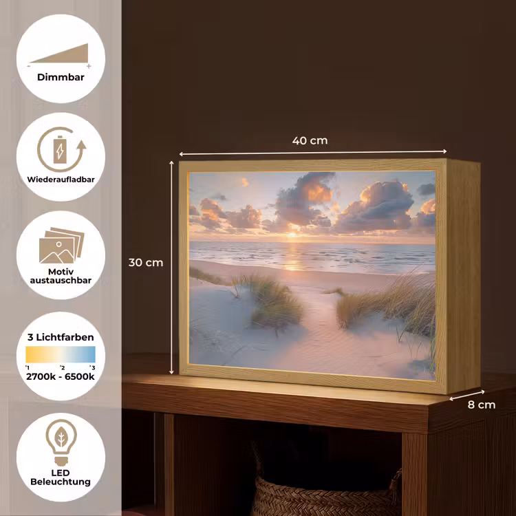 Zonsondergang - Zee - Strand - Duinen - Natuur Light Box met batterij (Wandlamp) middel -USP_websiteoverzichtDE