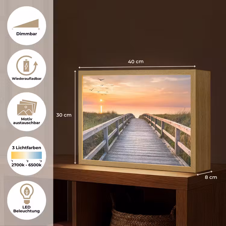 Zonsonderang - Zee - Pad - Gras - Duin - Vogels Light Box met batterij (Wandlamp) middel -USP_websiteoverzichtDE