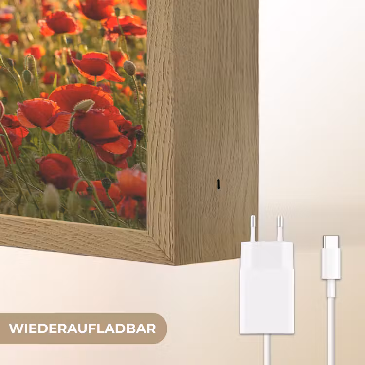 Zonsondergang - Klaprozen - Rood - Bloemen - Veld - Natuur Light Box met batterij (Wandlamp) middel -USP_websiteoplaadbaarDE
