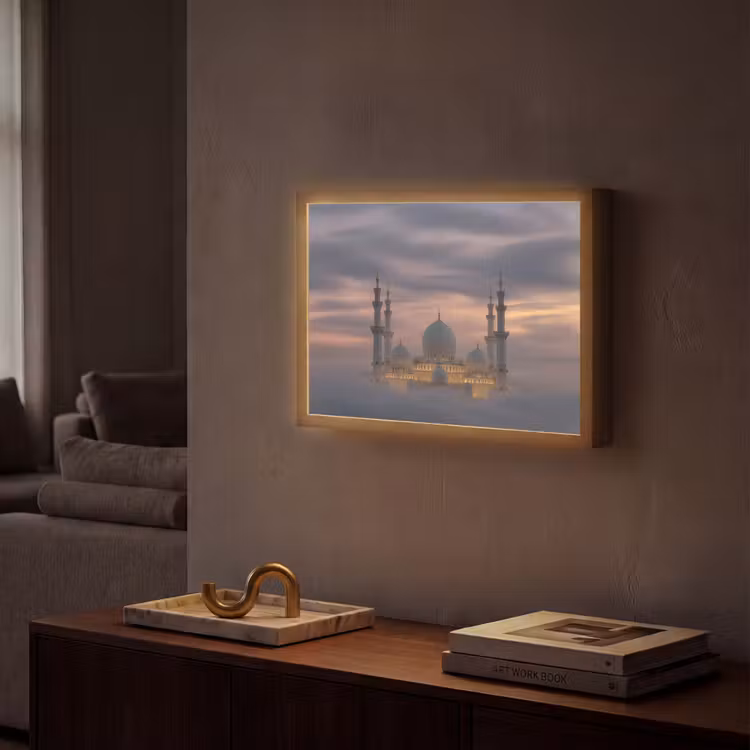 Zonsondergang - Moskee - Wolken - Islamitisch Light Box met batterij (Wandlamp) middel -sfeer1