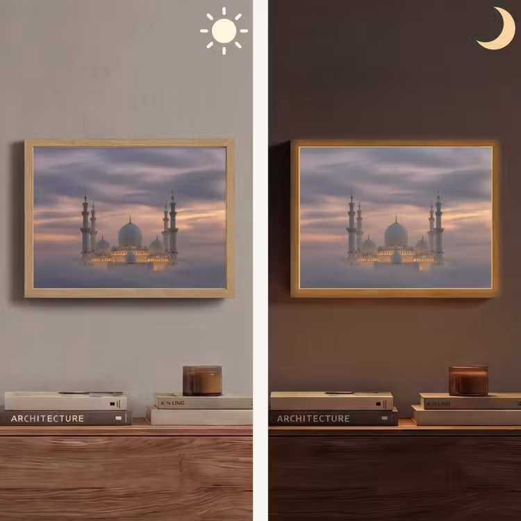 Zonsondergang - Moskee - Wolken - Islamitisch Light Box met batterij (Wandlamp) middel -sfeer3