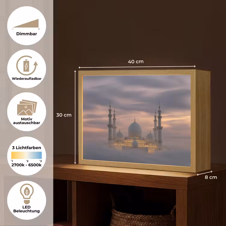 Zonsondergang - Moskee - Wolken - Islamitisch Light Box met batterij (Wandlamp) middel -USP_websiteoverzichtDE