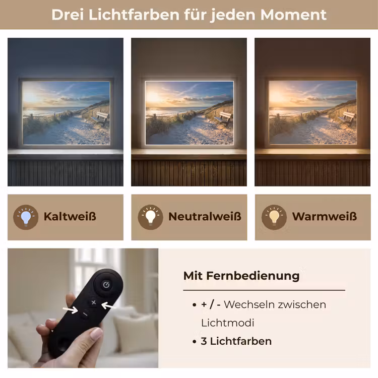 Zonsondergang - Strand - Duin - Gras - Bank Light Box met batterij (Wandlamp) middel -USP_lichtkleurDE