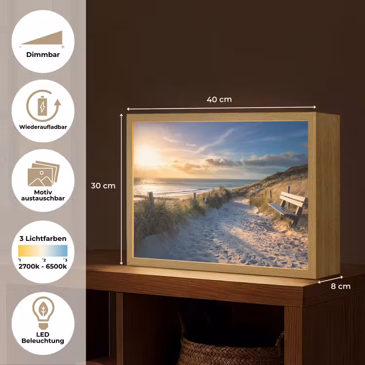 Zonsondergang - Strand - Duin - Gras - Bank Light Box met batterij (Wandlamp) middel -USP_websiteoverzichtDE