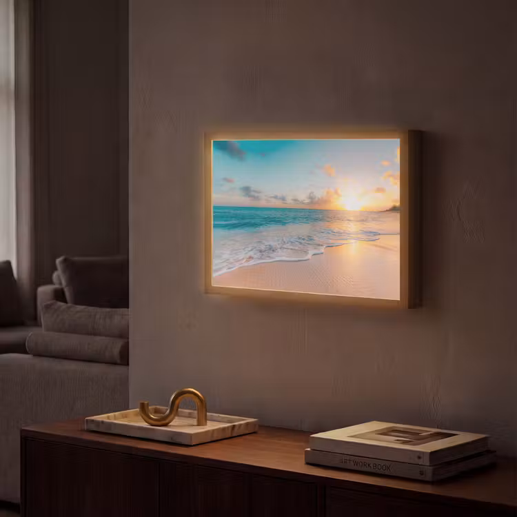 Zonsondergang - Strand - Zee - Zomer - Blauw Light Box met batterij (Wandlamp) middel -sfeer1
