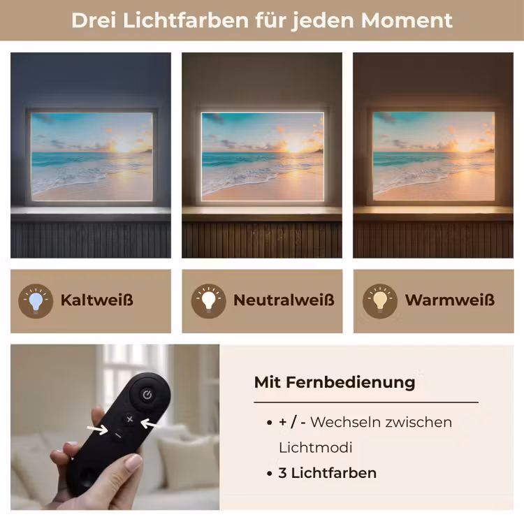 Zonsondergang - Strand - Zee - Zomer - Blauw Light Box met batterij (Wandlamp) middel -USP_lichtkleurDE