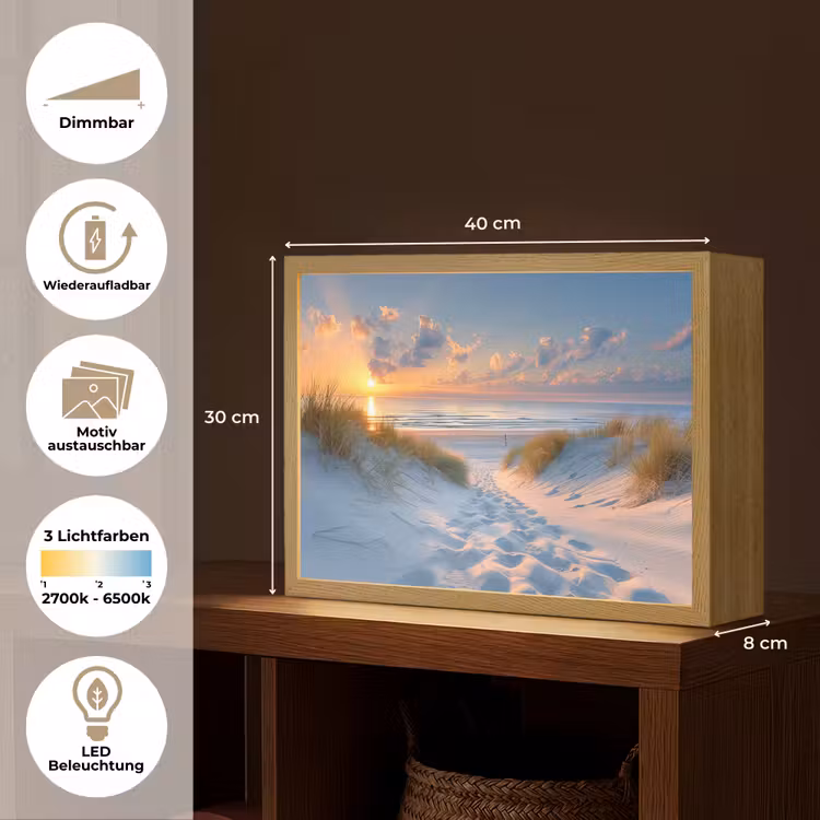 Zonsondergang - Strand - Natuur - Zee - Zomer Light Box met batterij (Wandlamp) middel -USP_websiteoverzichtDE