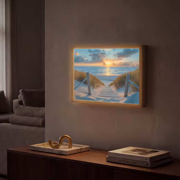 Zonsondergang - Strand - Zomer - Landschap Light Box met batterij (Wandlamp) middel -sfeer1