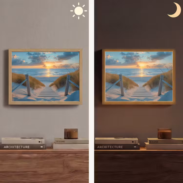 Zonsondergang - Strand - Zomer - Landschap Light Box met batterij (Wandlamp) middel -sfeer3