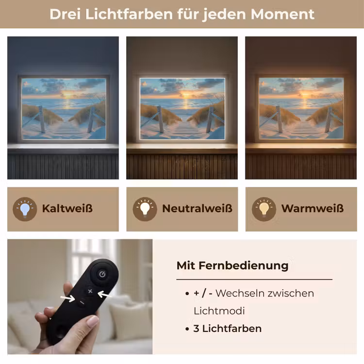 Zonsondergang - Strand - Zomer - Landschap Light Box met batterij (Wandlamp) middel -USP_lichtkleurDE
