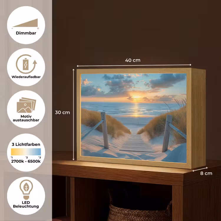 Zonsondergang - Strand - Zomer - Landschap Light Box met batterij (Wandlamp) middel -USP_websiteoverzichtDE