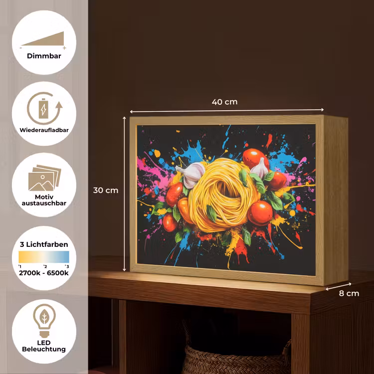 Spaghetti - Graffiti - Verf - Kleurrijk - Eten - Modern Light Box met batterij (Wandlamp) middel -USP_websiteoverzichtDE
