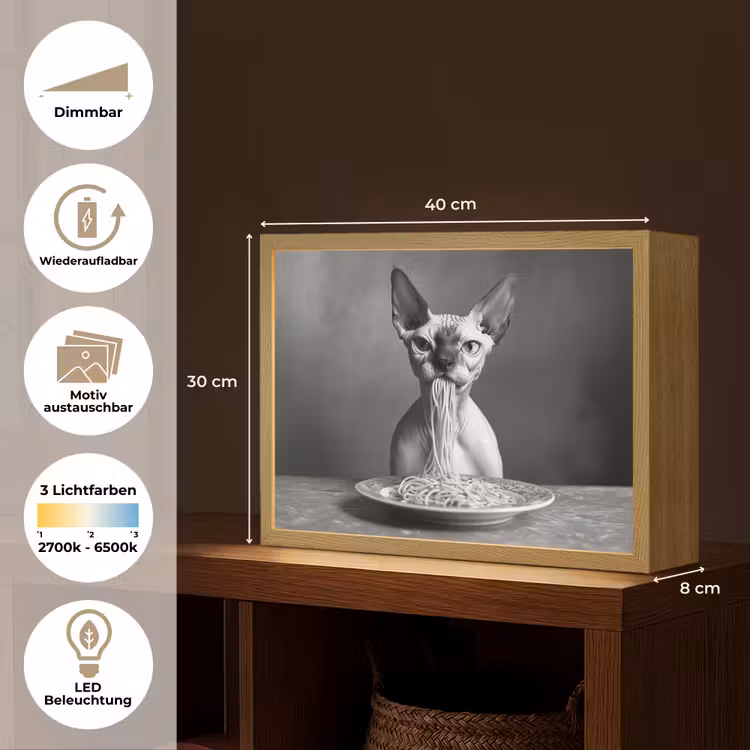 Sphynx - Kat - Dieren - Humor - Spaghetti - Zwart Wit Light Box met batterij (Wandlamp) middel -USP_websiteoverzichtDE