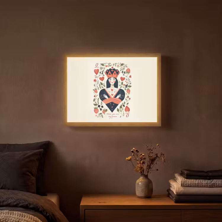 Speelkaart - Hartenkoningin - Bloemen - Hartjes Light Box met batterij (Wandlamp) middel -sfeer4