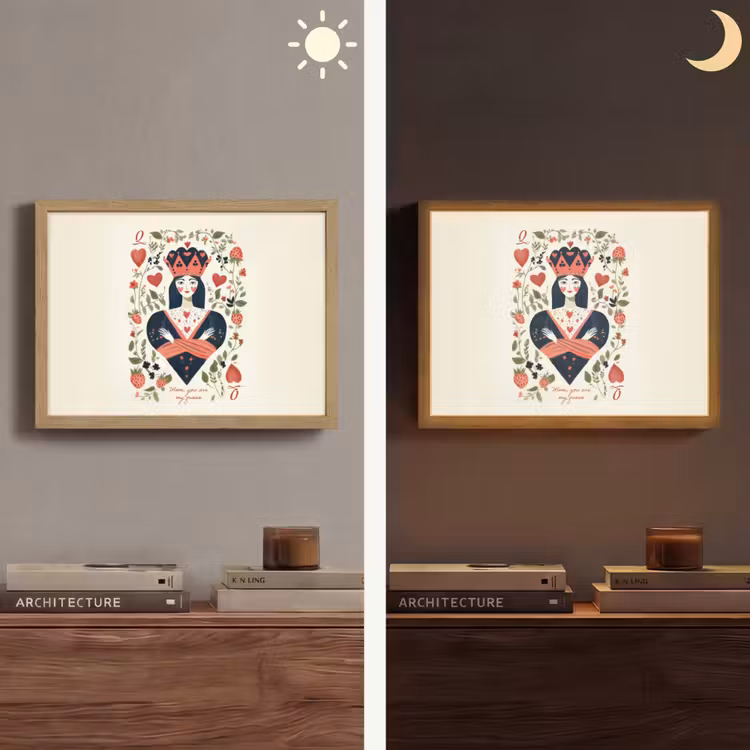Speelkaart - Hartenkoningin - Bloemen - Hartjes Light Box met batterij (Wandlamp) middel -sfeer3