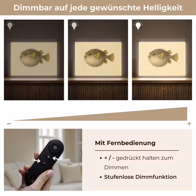 Stekels - Vis - Opgeblazen - Bruin Light Box met batterij (Wandlamp) middel -USP_dimbaarDE