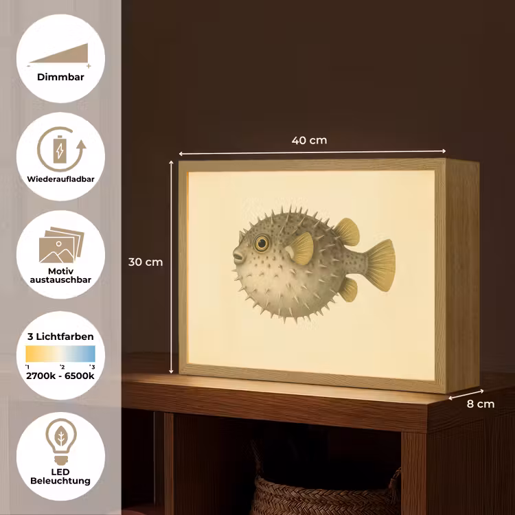 Stekels - Vis - Opgeblazen - Bruin Light Box met batterij (Wandlamp) middel -USP_websiteoverzichtDE
