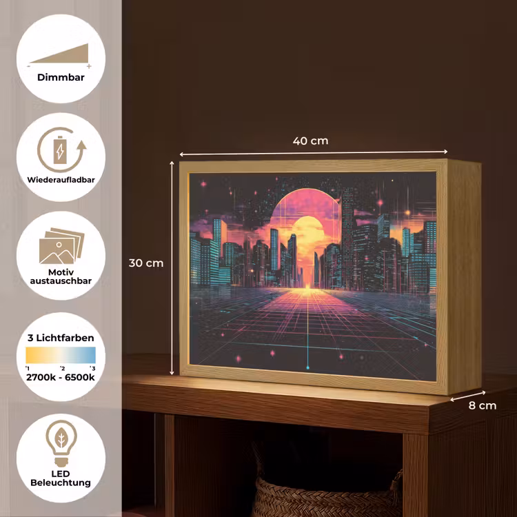 Stad - Gebouwen - Zon - Geel Light Box met batterij (Wandlamp) middel -USP_websiteoverzichtDE