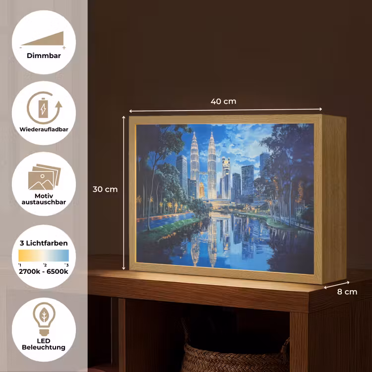 Stad Kuala Lumpur - Skyline - Wolkenkrabbers - Water Light Box met batterij (Wandlamp) middel -USP_websiteoverzichtDE