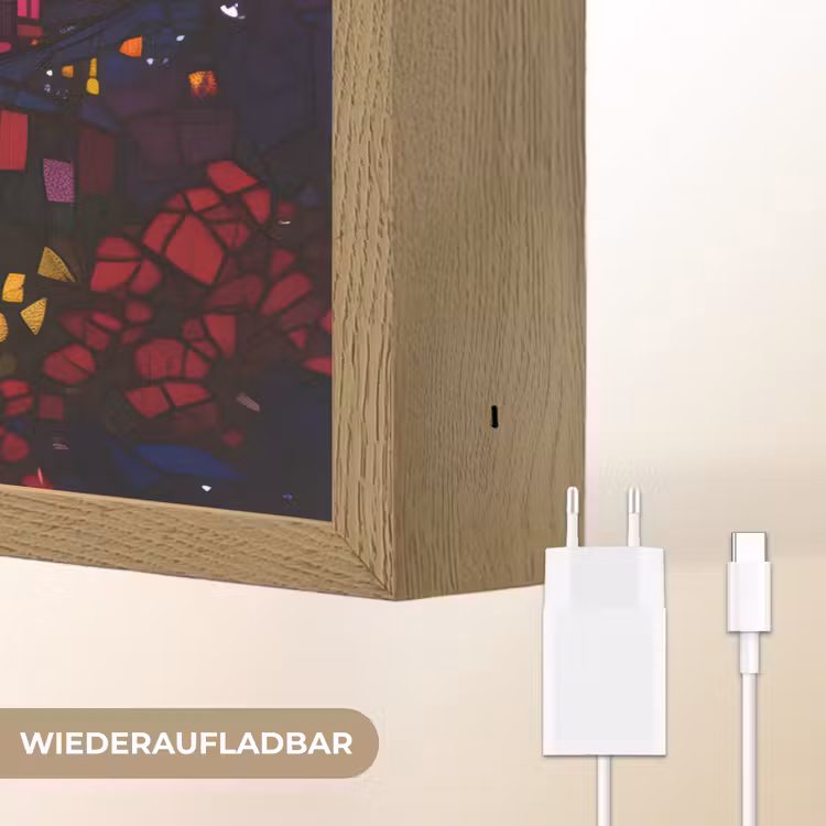 Stad - Maan - Mozaïek - Kleurrijk Light Box met batterij (Wandlamp) middel -USP_websiteoplaadbaarDE