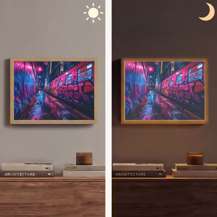 Stad - Neon - Nacht - Roze - Graffiti Light Box met batterij (Wandlamp) middel -sfeer3