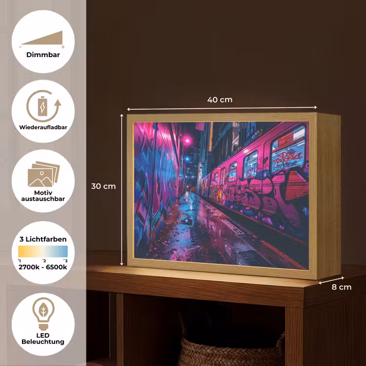 Stad - Neon - Nacht - Roze - Graffiti Light Box met batterij (Wandlamp) middel -USP_websiteoverzichtDE