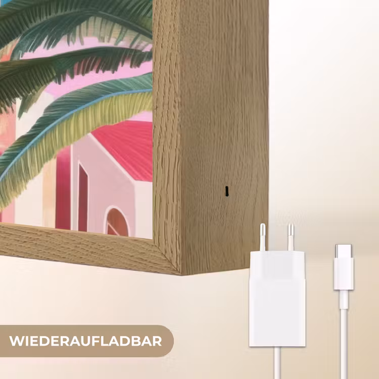 Stad - Roze - Palmbomen Light Box met batterij (Wandlamp) middel -USP_websiteoplaadbaarDE