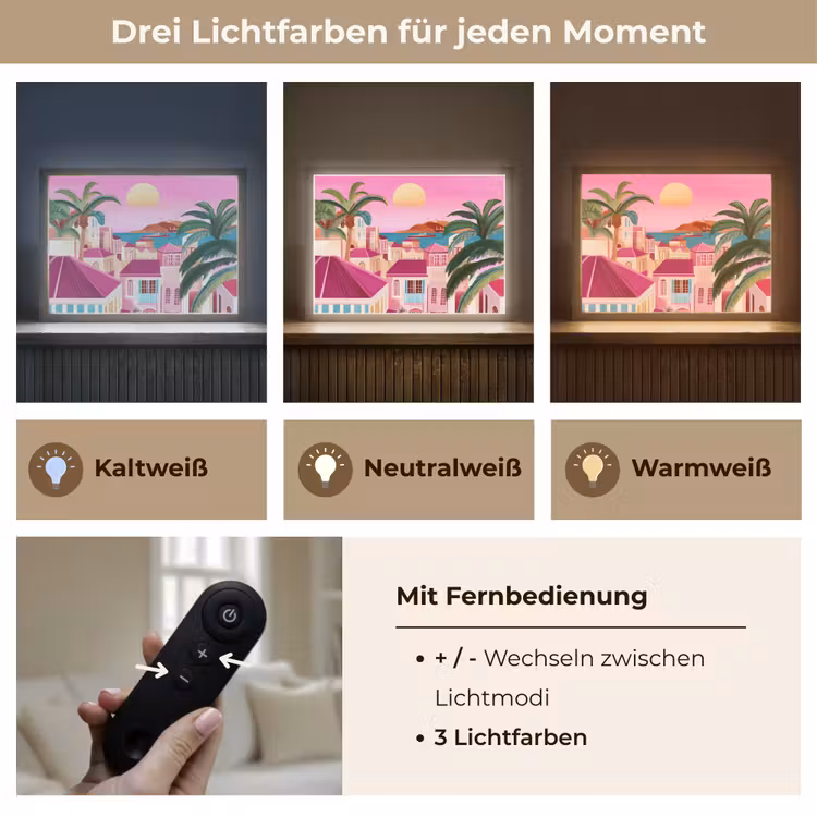 Stad - Roze - Palmbomen Light Box met batterij (Wandlamp) middel -USP_lichtkleurDE