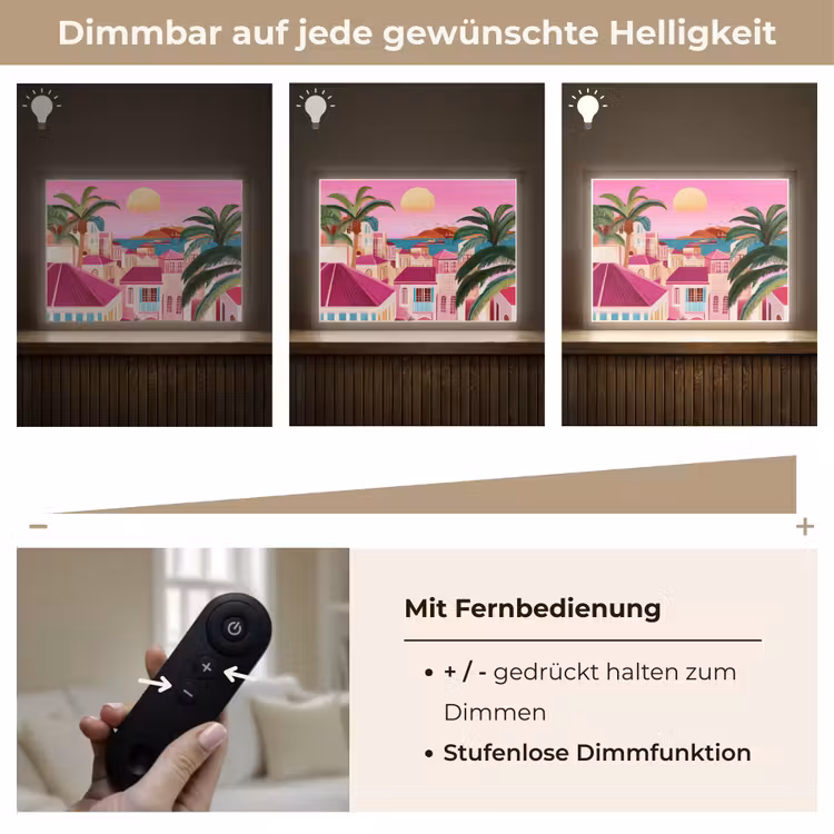 Stad - Roze - Palmbomen Light Box met batterij (Wandlamp) middel -USP_dimbaarDE
