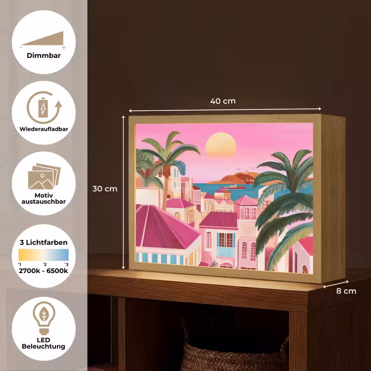 Stad - Roze - Palmbomen Light Box met batterij (Wandlamp) middel -USP_websiteoverzichtDE