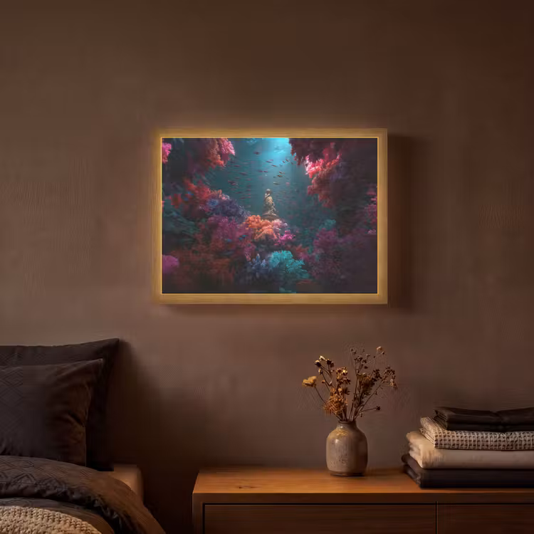 Standbeeld - Zeebodem - Koraal - Kleurrijk Light Box met batterij (Wandlamp) middel -sfeer4