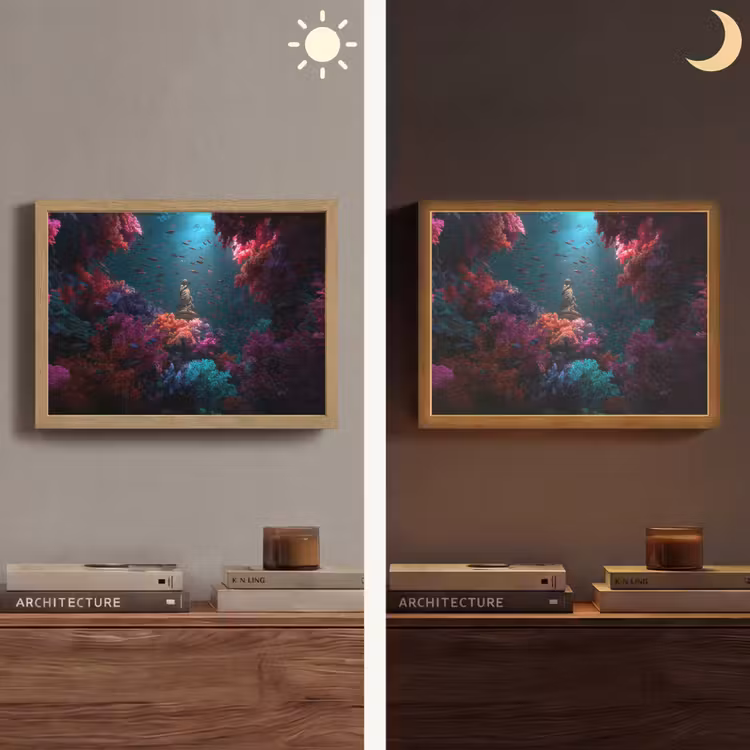 Standbeeld - Zeebodem - Koraal - Kleurrijk Light Box met batterij (Wandlamp) middel -sfeer3